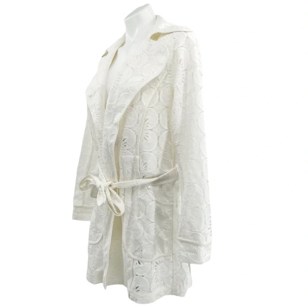 TRINA TURK Off White Lace Belted Wrap Jacket Size 6 - Picture 5 of 10